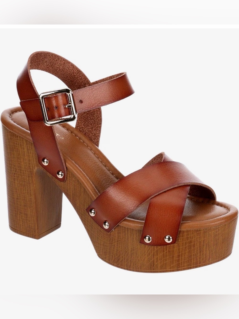 Brown Platform Leather Sandals with Ankle Strap
